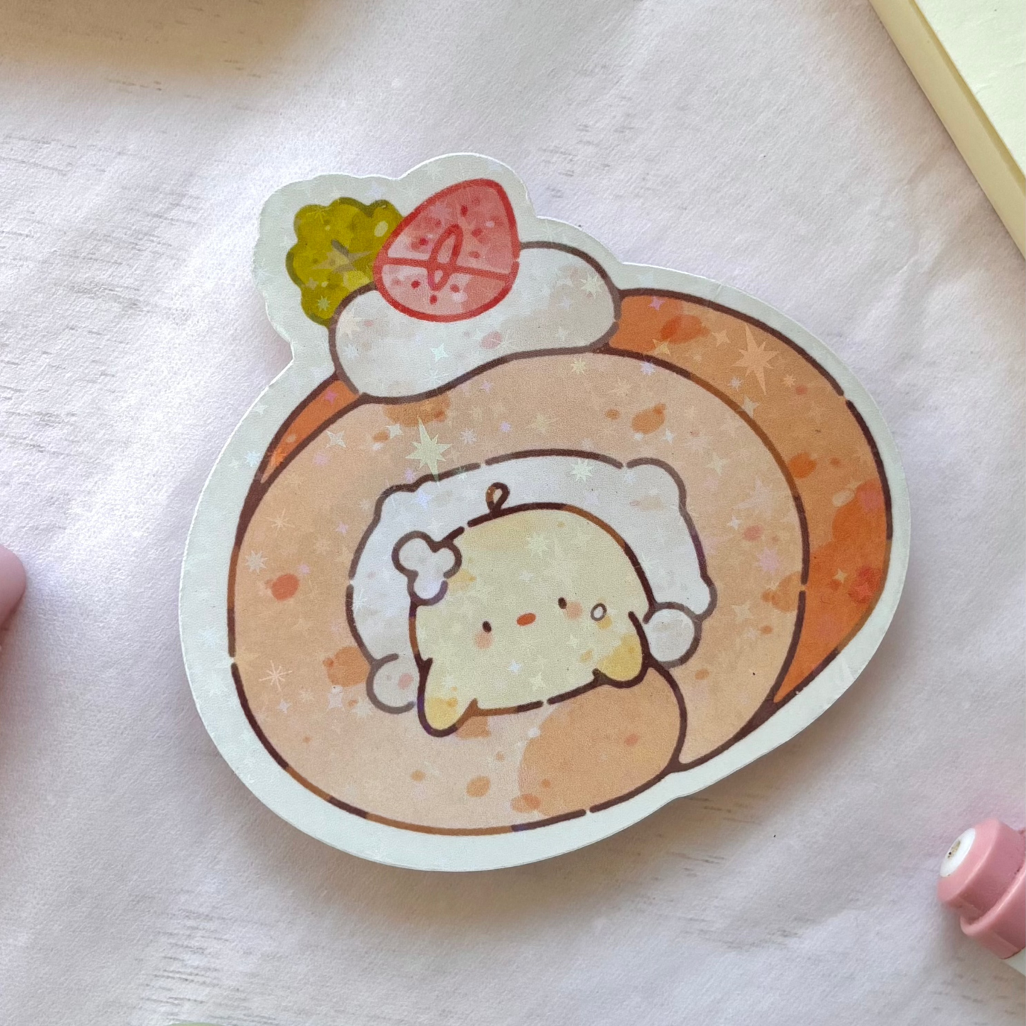 roll cake holographic sticker